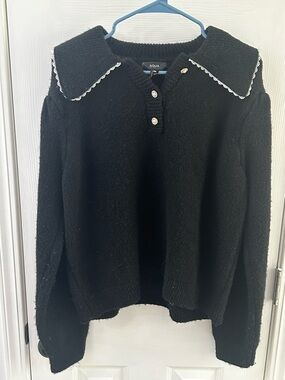 Aqua Black Collared Knit Sweater